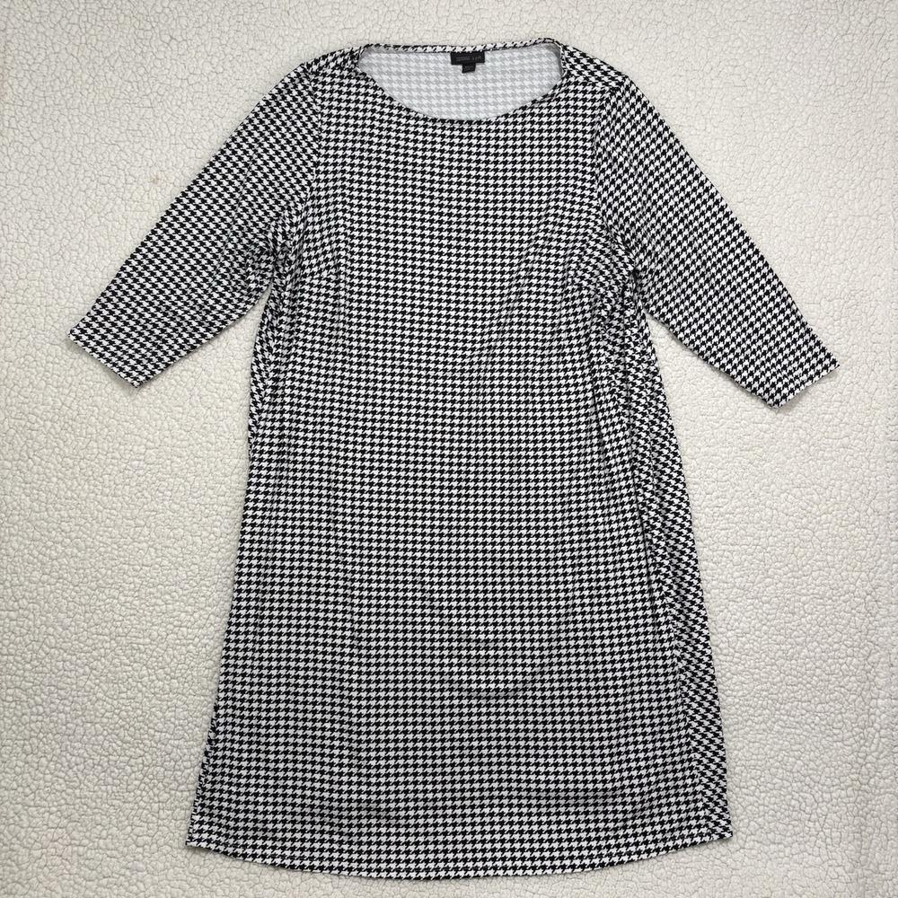 J Jill Wearever Black White Houndstooth Plus Size 1X Midi Shift Dress Stretch